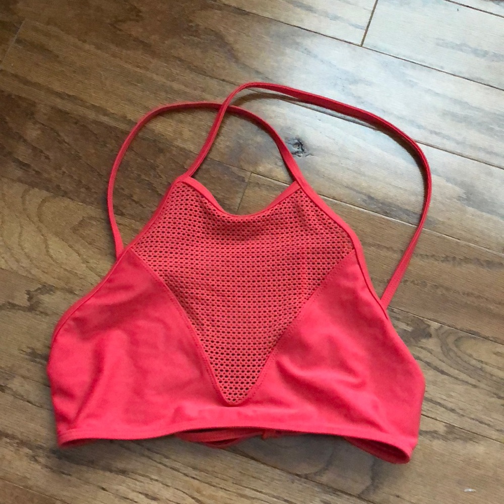 Red high neck swim top